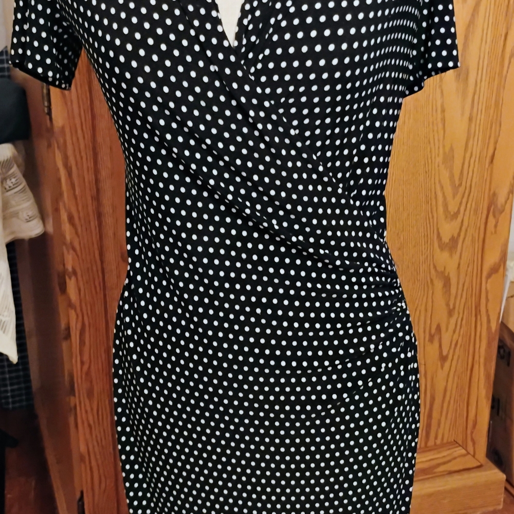 Black and White Ruched Wrap Midi Dress